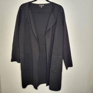 J. Crew Open Front Cardigan Sweater Jacket Womens M Black Knit Merino Wool Blend